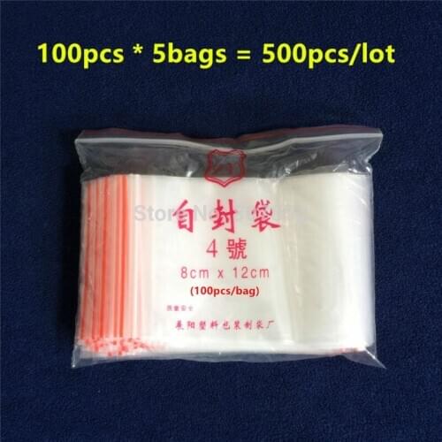 500pcs/lot 8*12cm clear Transparent PE plastic zipper packaging bag Ziplock Packing Bag