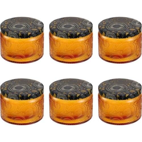 6pcs Embossed Glass Candle Container Kits Round Candle Making Mason Jars Relief Star Candle Glass Self Made Candle Container Cup