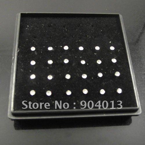 96pcs Free Display Box clear Round Stone Nostril Nose Ring nose stud Rings Body Piercing Jewelry Stainless Steel Tragus Earrings