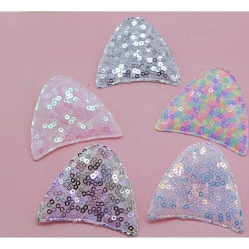 5.8*5.5cm 30pcs/lot Sequin cat Ear Padded Applique for DIY Children Hair Accessories, Appliques For Clothes Sewing Supplies