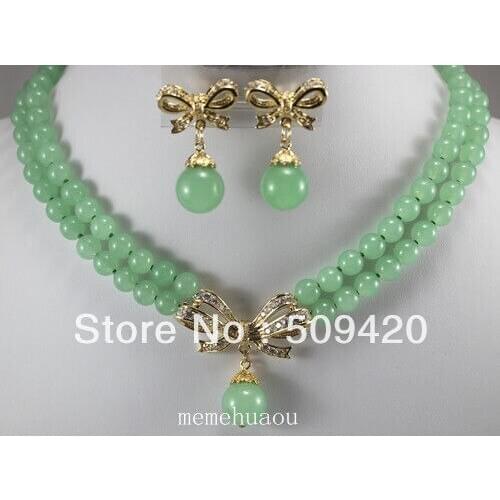 Free Shipping Wholesale>>>Latest ! Beautiful 8mm light green 2row necklace , 12mm pendants