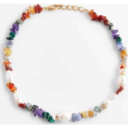 ZA Necklace Boho Beaded White Pearl Natural Multicolor Stone Necklaces For Women Beach Style Ladies Bohemian Jewelry Gifts