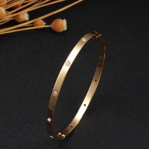 Fashion Brand Women Bracelets & Bangles Open Cuff Design Stainless Steel Crystal Bracelets Luxury Gold Jewelry for Wedding