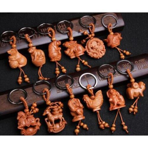 Mahogany Three-dimensional Engraving Keychain Lifelike Zodiac signs Keyring gift for friend women men jewelry car keychain