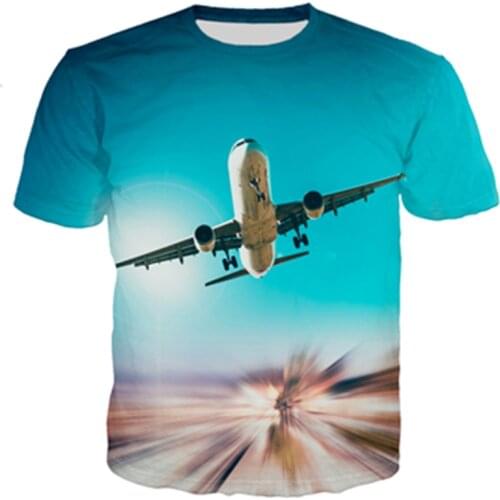 Brand clothing 2021 summer New Fashion 3d t-shirt Blue sky and airplane Print T shirts Mens Womens Casual t shirt