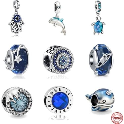 Authentic 925 Sterling Silver Love Is Forever Turtle Hand Dolphin Beads Charm Fit Original Pandora Bracelet DIY Jewelry