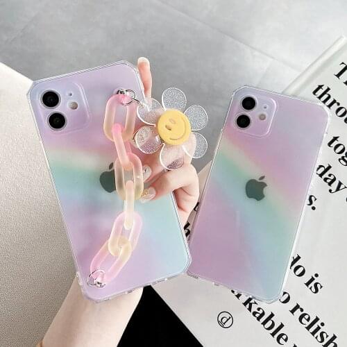 Wrist Chain Case for iPhone 12 Pro Max XR XS Max 7 8 Plus SE Clear Cases Cute Smiley Bracelet Chain Hanging Case for iPhone 11