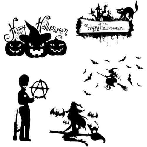 Black Cat Bat Witch Wall Stickers For Shop Home Decoration DIY Window Decal Halloween Festival Vinyl Posters Mural Art Kids Gift