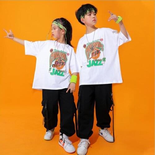 Kids Hip Hop Clothing Concert Outfits Oversize Tshirt Streetwear Cargo Pants For Girls Boys Jazz Dance Wear Costumes Clothes