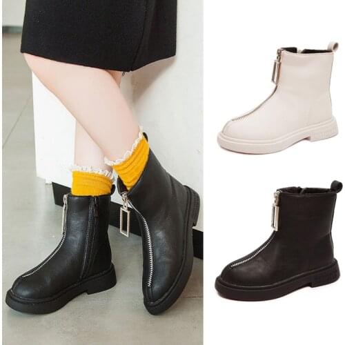 Children Boots Waterproof PU Leather With Front Zipper Fashion Girls Boots 2021 Autumn Winter New Kids Boots Classic Warm Soft