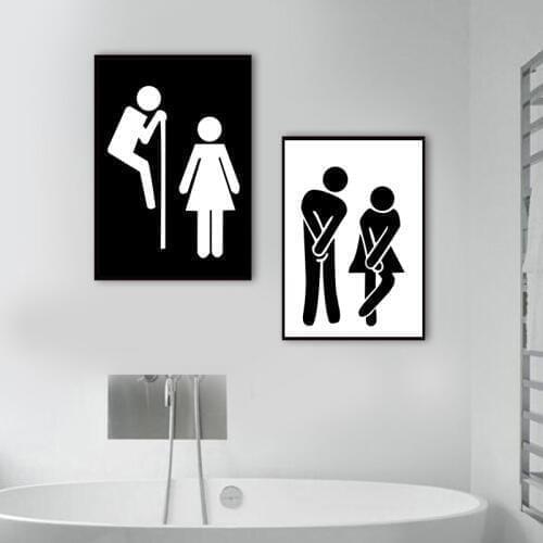 Girl Boy WC Sign Toilet Funny Wall Art Canvas Painting Nordic Posters And Prints Wall Pictures For Kids Bathroom Washroom Decor