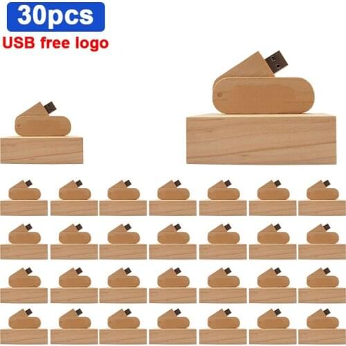 Bulk 30pcs free LOGO Creative Original Wooden usb+Box pen drive 32GB 16GB 64GB 128gb usb Flash Drive Memory Stick wedding Gift