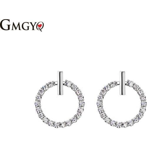 GMGYQ 2018 Luxury Fashion Korean Simple CZ Earrings For Woman New Geometric Hollow Stud Earrings Holiday Dinner Gift
