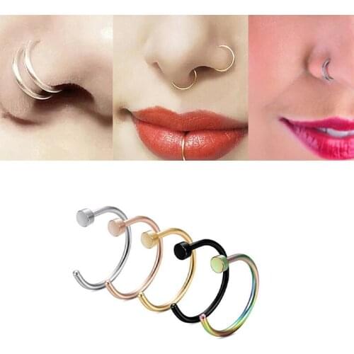 6/8/10mm Punk Stainless Steel Titan Fake Nose Ring C Clip Lip Ring Earring Fake Septum Body Piercing Jewelry Gothic Accessories