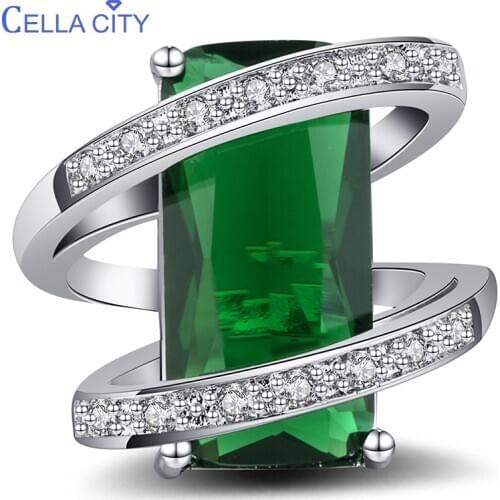 Cellacity 925 silver Ring for Women with 10*20mm Rectangle Emerald Gemstones Silver Jewelry Anniversary Party Gift size 6-10