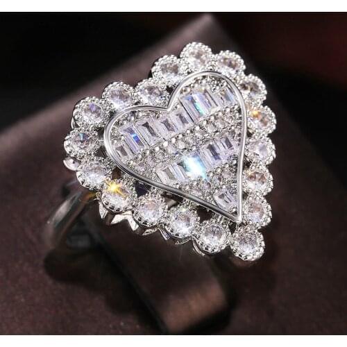 Huitan Luxury Big Heart Rings for Women Romantic Bridal Wedding Party Ring High Quality CZ Anniversary Girl Gift Fashion Jewelry