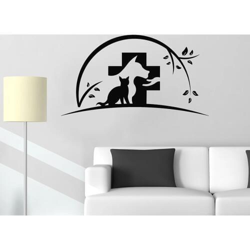 Cat Dog Wall Decal Animals Vet Pets Shop Veterinary Medicine Clinic Interior Decor Vinyl Window Glass Stickers Art Mural S1398