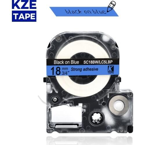 Epson label tape 18mm black on blue SC18BW LC5LBP typewriter ribbon for KingJim label maker LW-300 LW400Epson label printer
