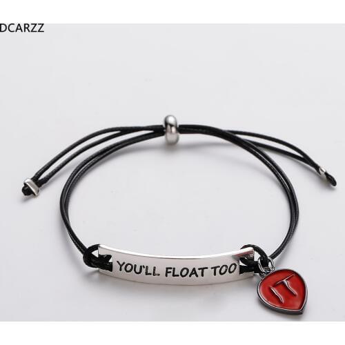 Best Movie Charm Couple Bracelet IT Pennywise Engraved Bar Bangle Enamel Punk Jewelry Women Adjustable String Bracelet Handmade