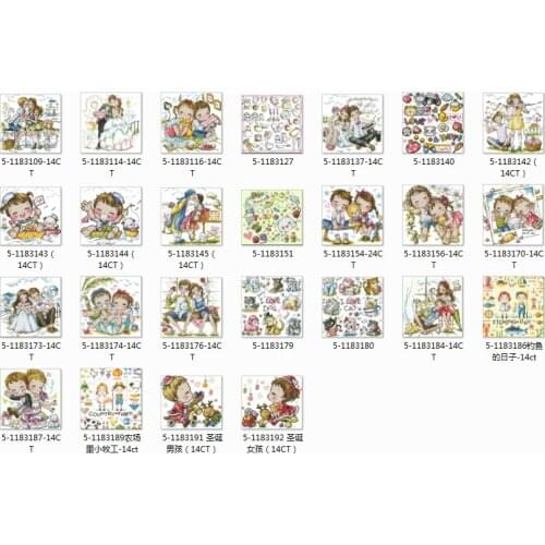 Lovely girls babies 2 series cross stitch package flower aida 18ct 14ct 11ct black cloth people kit embroidery