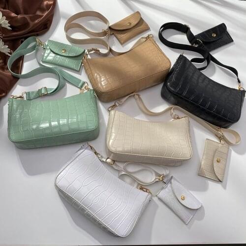 Fashion Womens Bag Stone Pattern Solid Color Shoulder Crossbody Bags Casual Ladies PU Leather Small Handbag 2pcs Composite Bags