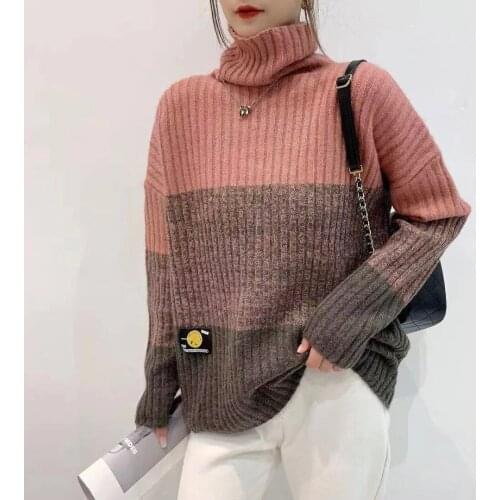 2020 Autumn and Winter New Korean Style High Collar Smiley Face Loose Thick Sweater
