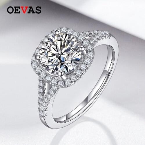 OEVAS Real 2 Carats D Color Moissanite Sparkling Wedding Rings For Women 100% 925 Sterling Silver Engagement Party Fine Jewelry
