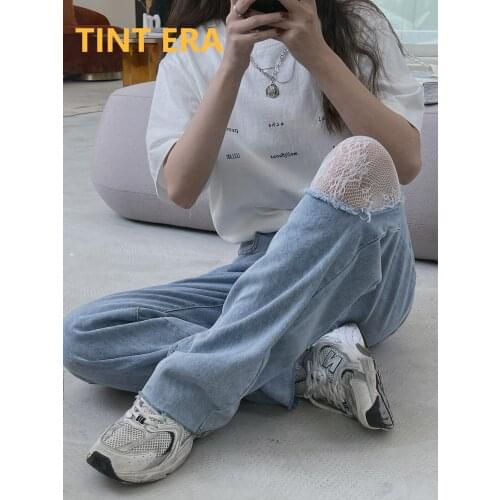 TINT ERA Summer New Ripped High Waist Boyfriend Jeans For Couple Clothes Men And Women Wash All-match Trousers