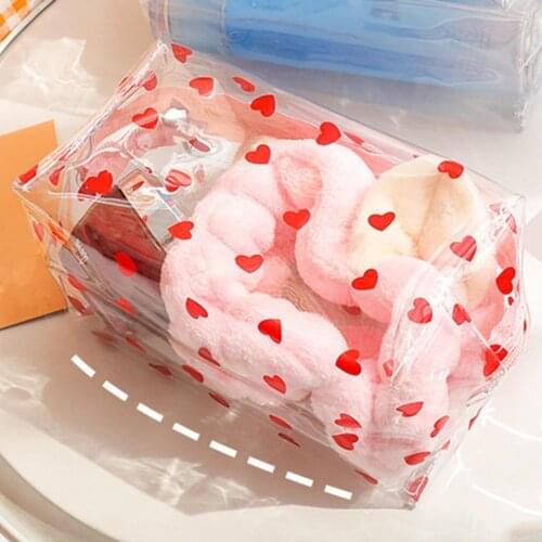 Stationery Bag Cute Pencil Box Large Capacity PVC Waterproof Multi-use Easy Clean Visible Printed Stationery Bag for Daily Use