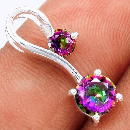 Hand make Genuine Mystic Topaz Pendant, 100% 925 Sterling Silver, 20mm, 1.5g, AP0249