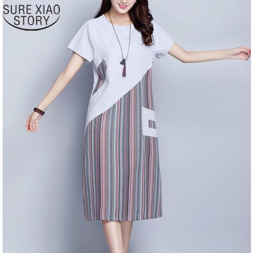 Casual formal dress women elegant office ladies dresses Fashion Dress women A-Line Striped Short Slash neck dresses 3193 50