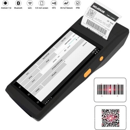 QS POS PDA Printer Handheld Terminal All in one Bluetooth Printer Android 7.0 4G Wifi POS GPS Smart Optional NFC Barcode Scanner