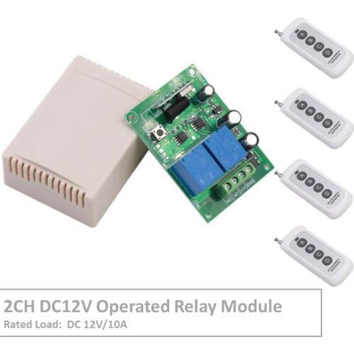 RF Switch Remote Control DC 12V 2 Gang Relay Receiver and 1527 learning code Transmitter For LED Light Electric Device Control