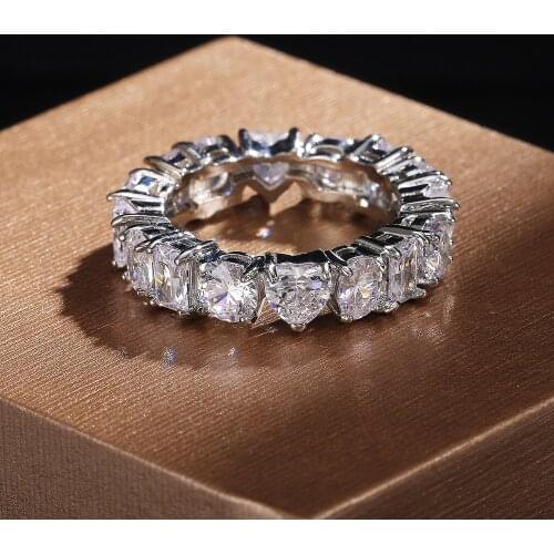 Luxury AAAAA Cz Eternity Promise 925 Sterling Silver Ring for Women Princess Wedding Band Rings for Women Bridal Fashion Jewelry