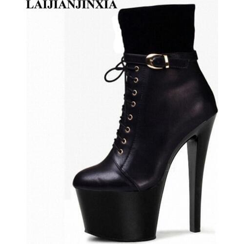 LAIJIANJINXIA Sexy Party Club Boots Women Pole Dance Shoes Night Club Dancing Shoes Platform 17cm Ultra High Heels Ankle Boots