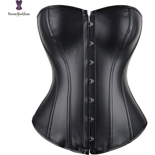 Punk Style Sexy Womens Plus Size Faux Leather Bustier Lace Up Boned Corset Top With G String 813