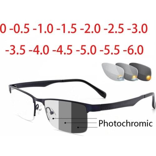 Sun Photochromic Square Shortsighted Eyeglasses Finished Half Frame Chameleon Prescription Spectacle Men -50 -75 To -400