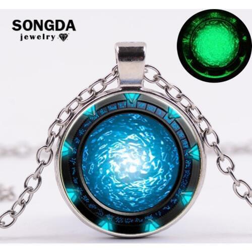 SONGDA Mysterious Green Fluorescent Glow in the Dark Bright Stargate Atlantis Necklace Fashion Punk Long Chain Glowing Jewelry