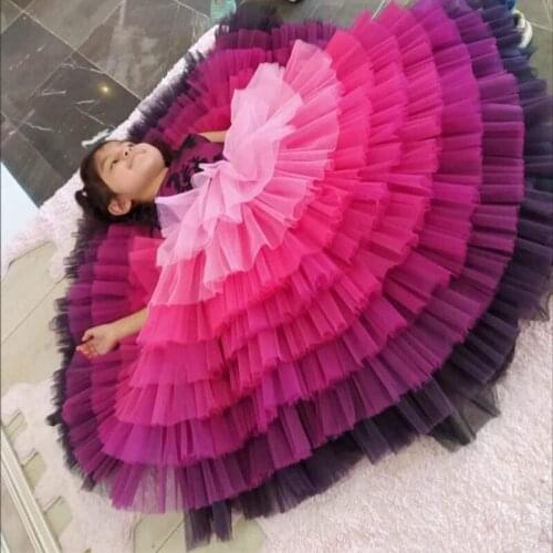 Formal Colorful Tiered Flower Girl Dress for Wedding Tulle Baby Birthday Party Lace Kids Costumes Pageant Dresses for Girls