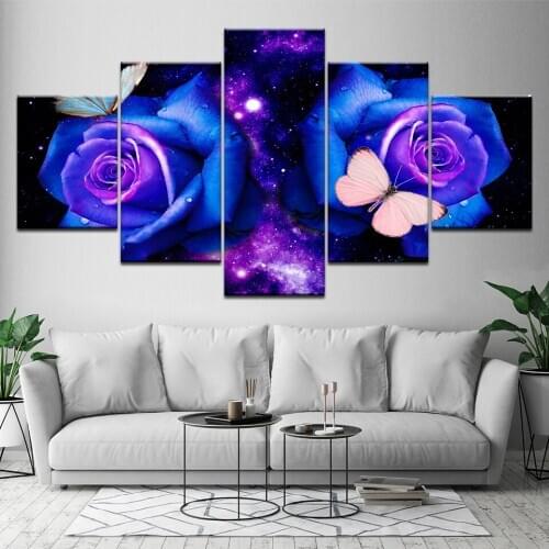 Cross Stitch Painting Purple Rose 5D 5 Pcs Diamond Home Decor Picture Flower Embroidery Pattern Full Round Drill Wall Sticker