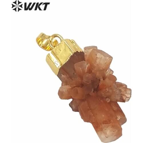 WT-P1084 Healing Crystal Aragonite Stone Pendant with 24k gold strim, Random Flower Shape Stone Natural Aragonite Pendant