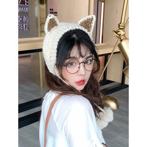 Cat Ear Protector Woman Sweet Headset in Autumn and Winter Korean Winter Knitted Wool Hat