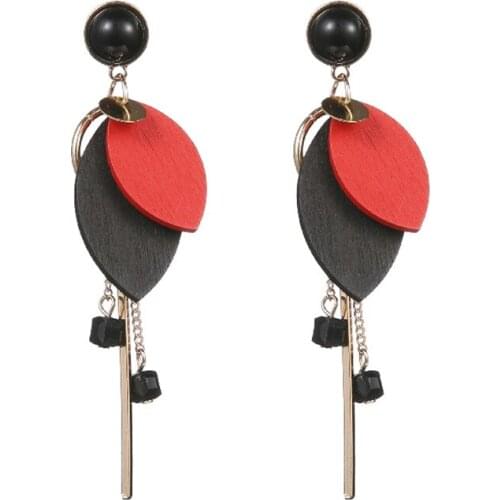 2021 New Fashion Tassel Statement Earrings For Women Green Red Wood Oval Drop Long Earring Korean Wild Leaf Fringe Earings Gift