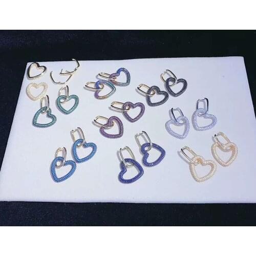 2Pairs Fashion CZ Crystal Heart Earrings for Women Cubic Zirconia Geometry Earrings