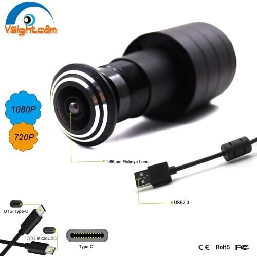 1080P Type-C OTG USB Camera Non Distortion Global Shutter High Speed OTG UVC Linux Fisheye 1.66mm Lens Camera Free Driver