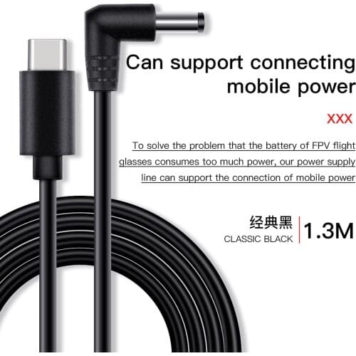 130cm Power Supply Cable for DJI FPV Goggles V2 USB-PD Fast Charger PD Port Mobile Power Line for DJI FPV Goggles Accessories