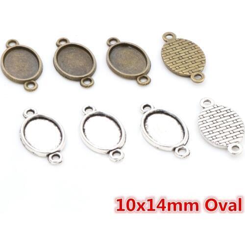 20pcs 10x14mm Inner Size Antique Silver Plated Bronze Two Loop Style Cameo Cabochon Base Setting Pendant necklace findings