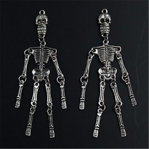 4pcs Antique Silver Color Soft Body Skeleton Charm Alloy Pendant Punk Necklace Bracelet DIY Metal Jewelry Making 95*22mm A1364