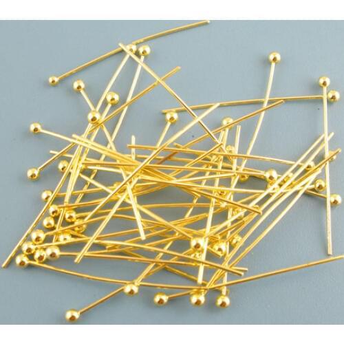 40 PCs Gold Color Ball Head Pins 0.5x25mm(24 gauge) new