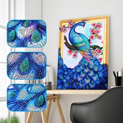 Huacan Diamond Painting Special Shaped Peacock Diamond Embroidery Mosaic Animal Art Rhinestone Home Decoration